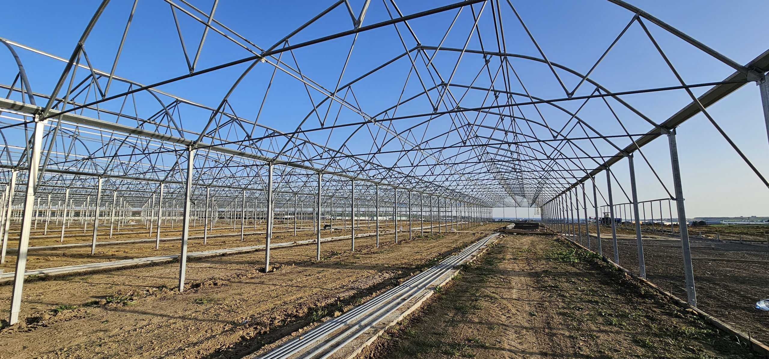 Steel frame erected over prepared ground